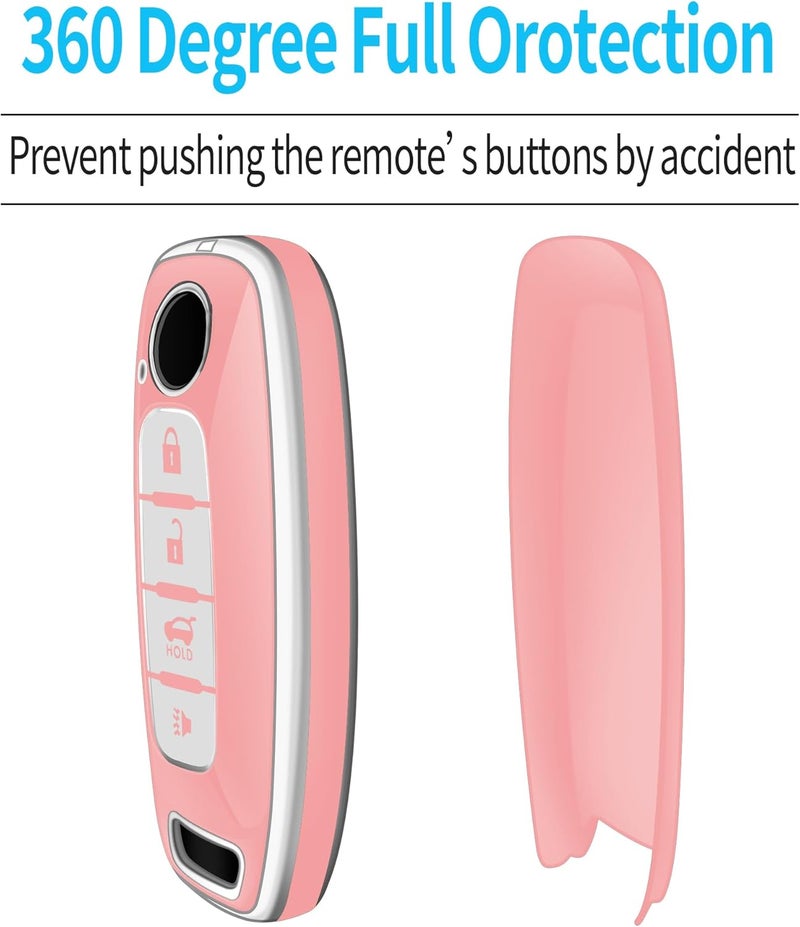 Tukellen for Nissan Key Fob Cover, Premium TPU Plated Case for 2023-2025 Pathfinder Rogue Ariya Versa Kicks Sentra Armada Murano Smart Remote Key Protector (Chalk Pink, 4 Buttons-B) - Image 4